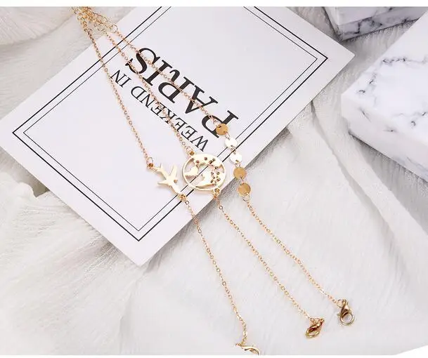 3 Pcs/ Set Punk Aircraft Map Round Chain Gold Pendant Women Bracelet Fashion Creative Clothing Jewelry Accessories | Украшения и