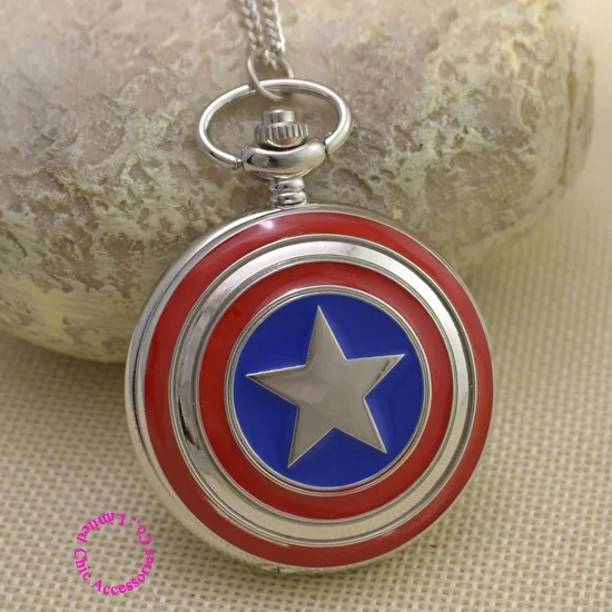 

fashion captain america quartz woman pocket watch necklace new silver color classic fob watches casual ladies girl hot arabic