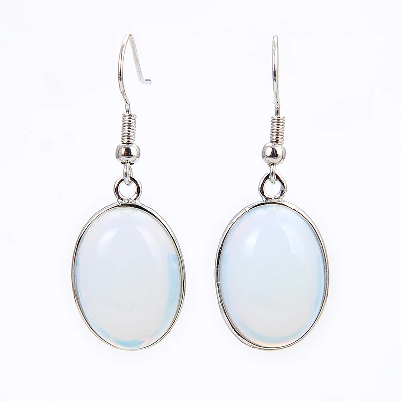 

New Vintage Oval Opal Stone Pendant silver Color Copper Hook Drop Earring for Women Summer Beach Jewellery Birthday Gift