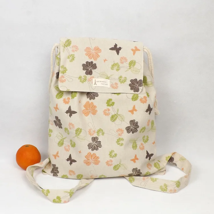Женский рюкзак из хлопка и льна с рисунком листьев бабочек модель WF03|backpack student|draw