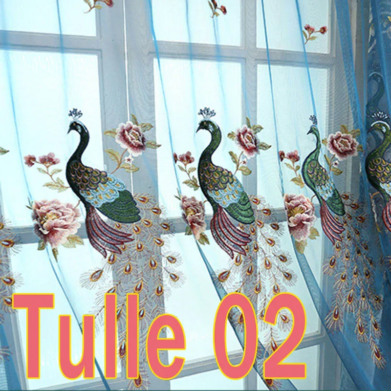 Tulle 02 Роскошные затемненные шторы с цветочным рисунком для гостиной, с вышивкой павлинов, занавески для спальни, Европейский Великолепный Тюль, вуаль, X-M043#30 - Цвет: Tulle 02