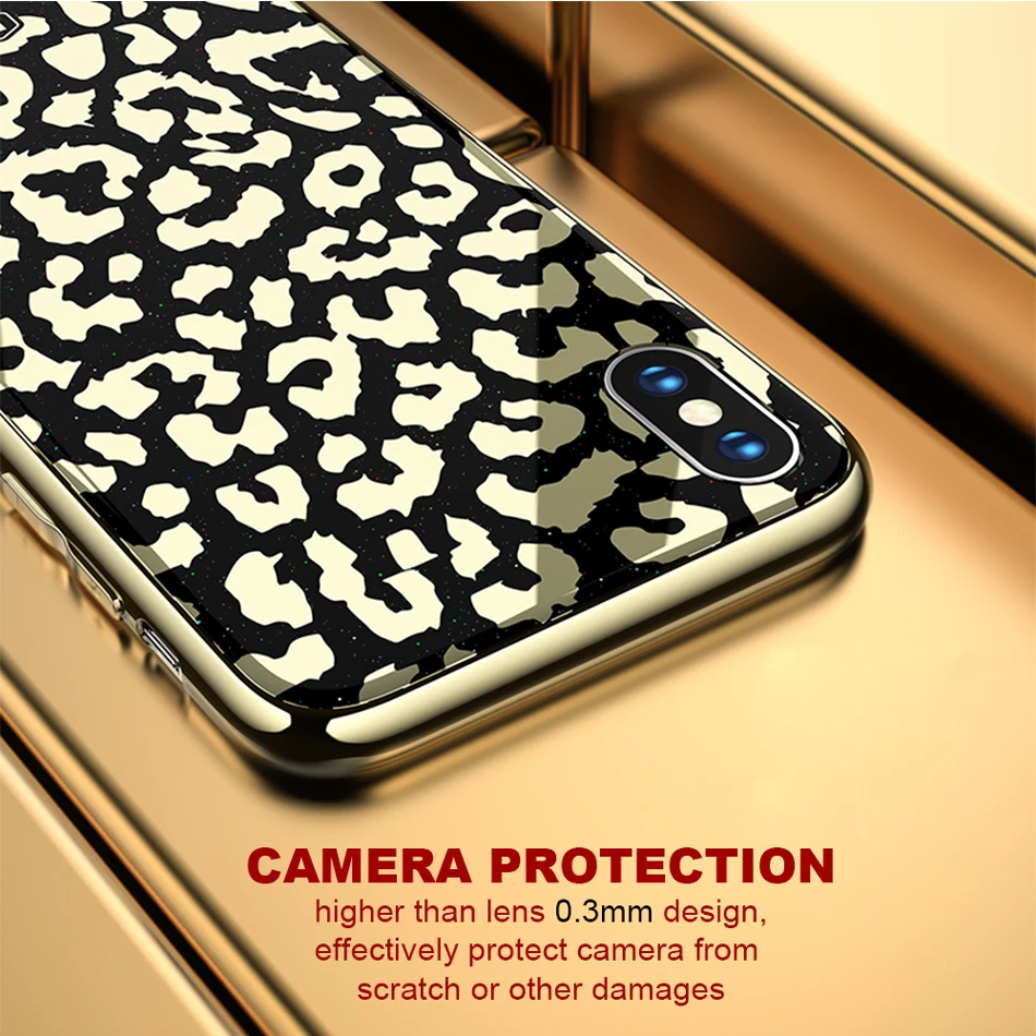 Leopard texture Case for iPhone XS Max Bumper X Shockprof Plating TPU+PC Mirror Cover XR Funda Capa |