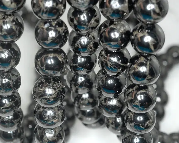 

18mm Black Jet With Pyrite Inclusion Gemstone Round Loose Beads 16 inch Full Strand (90186958-823)