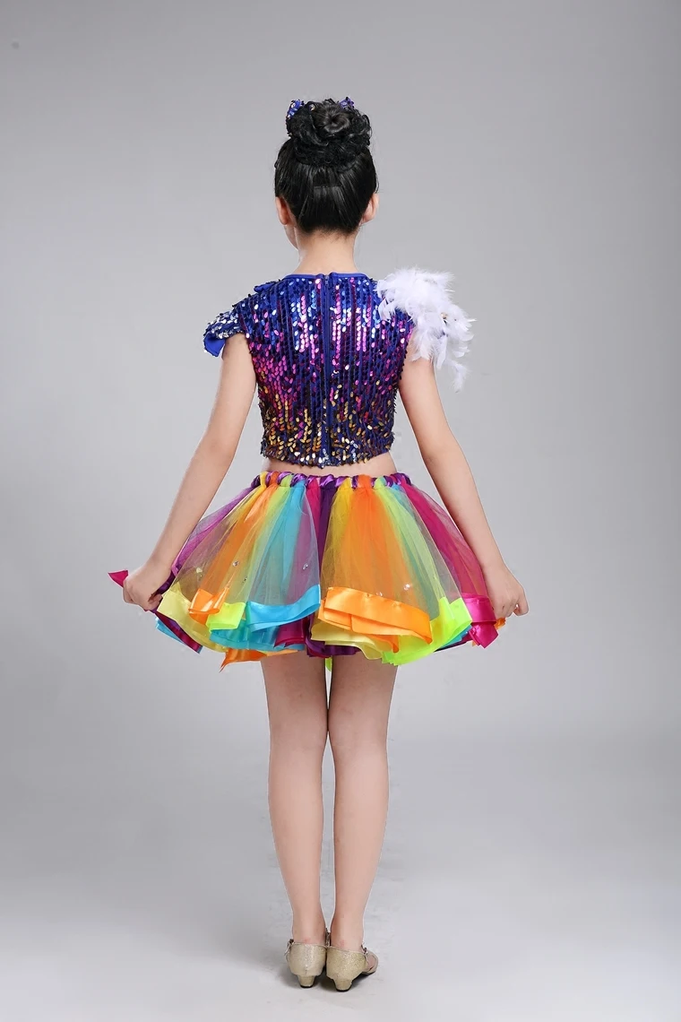 Красочный костюм для джазовых танцев девочек детское платье бальных сцены