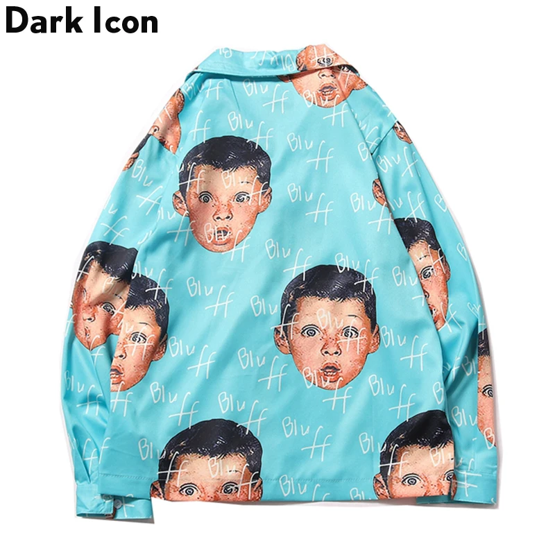 Dark Icon Funny Boy Full Printing Men’s Shirts Turn-Down Collar Autumn Hawaiian Long Sleeve Streetwear Clothing | Мужская одежда