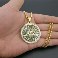 drop shipping hip hop stainless steel all seeing eye of providence necklaces pendants for womenmen iced out masonic jewelry