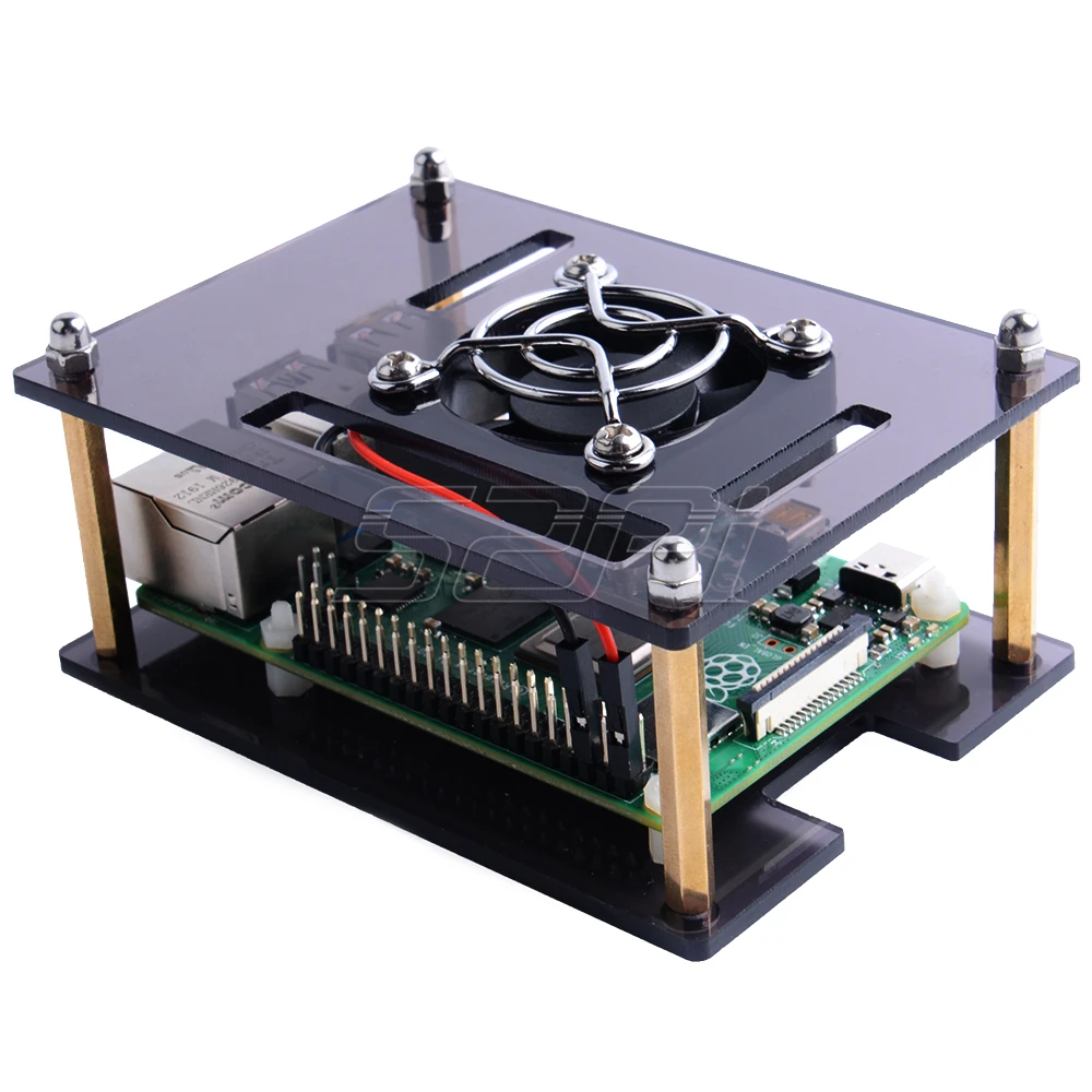 Акриловый прозрачный корпус 52Pi для Raspberry Pi 4 Model B с охлаждающим вентилятором 4B / 3B +