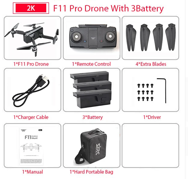 PRO 3B P BAG SJRC F11 PRO gps Дрон с Wifi FPV 1080 P/2 K HD камера F11 бесщеточный Квадрокоптер 25 минут время полета складной Дрон Vs SG906 - Цвет: PRO 3B P BAG