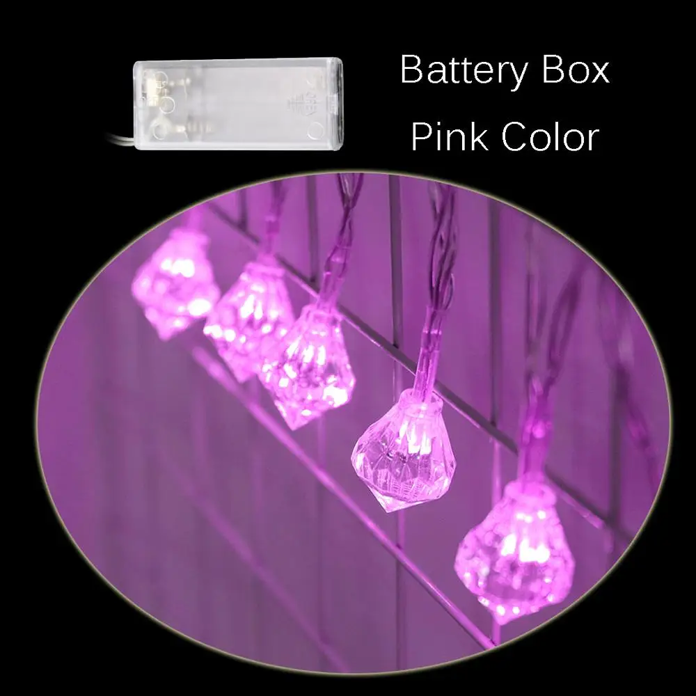 Pink(Battery Box) 10 светодиодный Светодиодный светильник с алмазной формой, мерцающие огни, украшение для свадебной вечеринки, Сказочная гирлянда для праздника, Рождества, IQ - Испускаемый цвет: Pink(Battery Box)