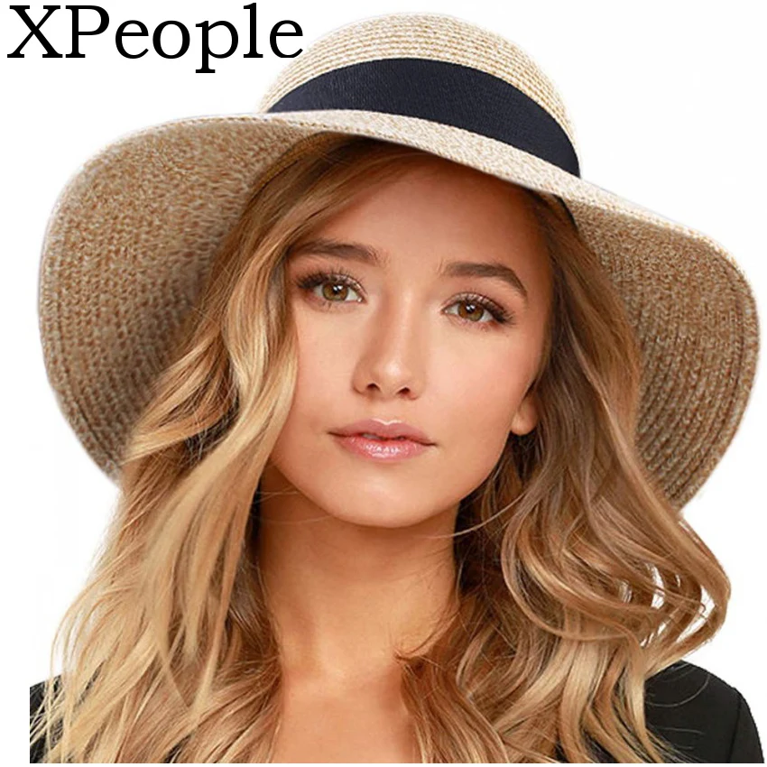 XPeople Женская пляжная соломенная шляпа от солнца UV UPF 50 дорожная Складная летняя УФ