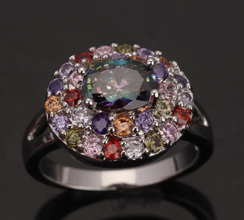 Enjoyable Eggform Mystic Rainbow Garnet Zircon Jewelry Silver Plated Argent Jewelrys Ring Size 6 / 7 8 9 S0322 | Украшения и