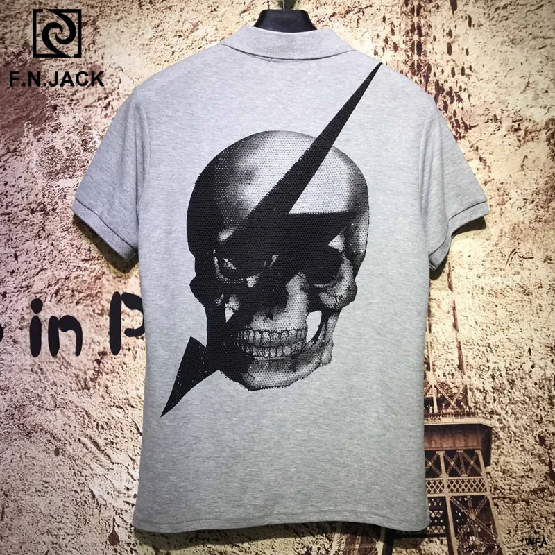 F. N. JACK, Новое поступление, мужская рубашка поло с коротким рукавом, модные рубашки, повседневный мужской топ, рубашка поло с крутым черепом