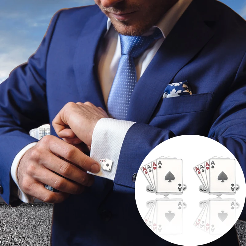 2019 искусственные запонки для мужчин 4A игральных карт серебряные пуговицы