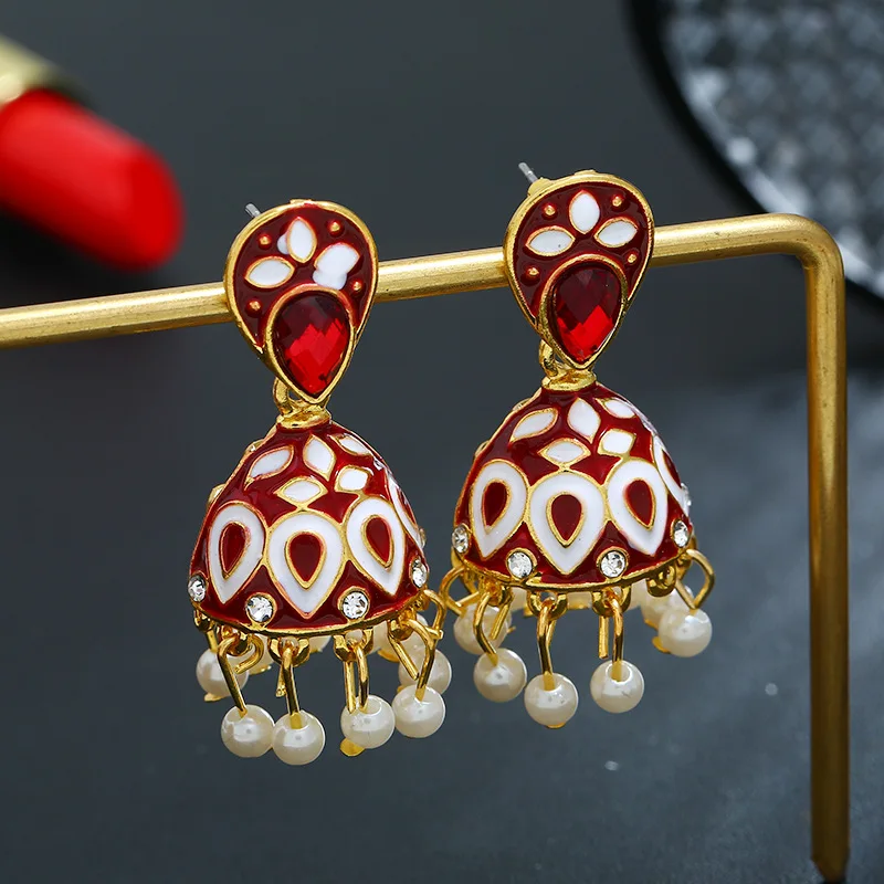 Летняя мода индийская имитация золота Jhumka Jhumki висячие серьги женские ручной