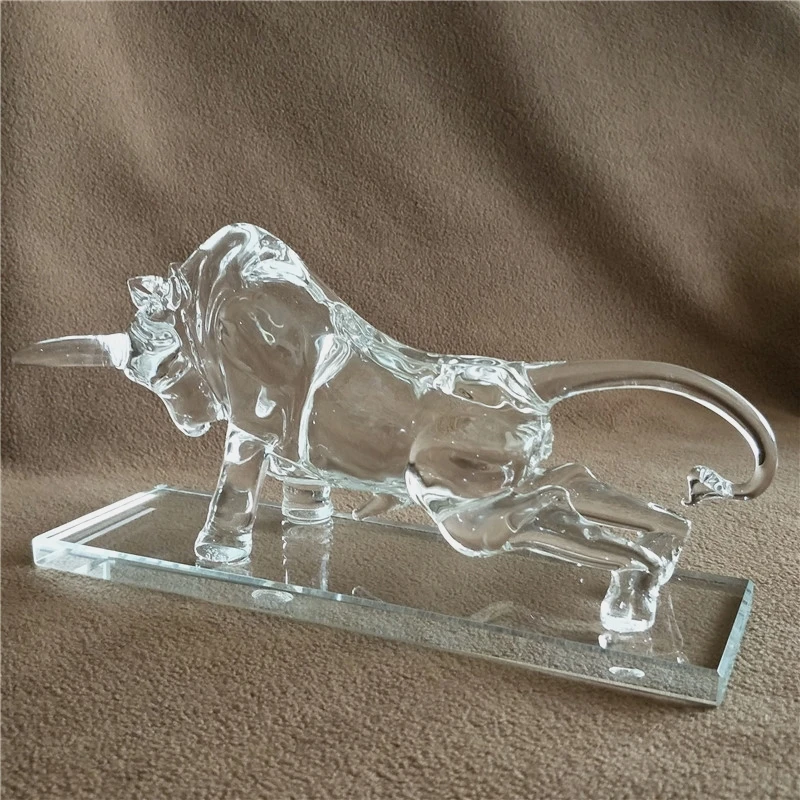 Quartz Crystal Glass Bull Statue Mineral Miniature Ox Mascot Ornament Craft Accessories for Home Decor Business Gift Birthday | Дом и сад