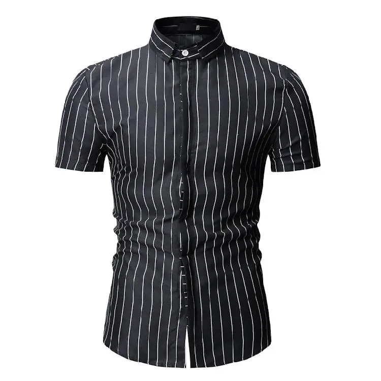 

Stripe Mens dress Shirts Business Casual Blouse Men's clothing Short sleeve Summer Fashion Social Shirt for Men