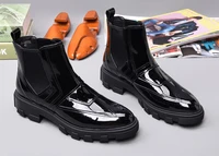 autumn winter men round toes genuine leather retro thick bottom increase high top ankle boots men patent leather short boots
