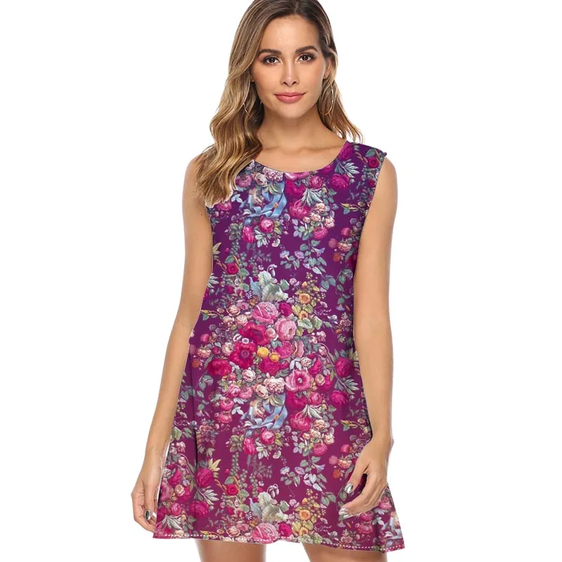 

Buffer Abstract Scribble Pattern Pink women party printed casual mini dress for women summer Sleeveless sexy Short fashion dress