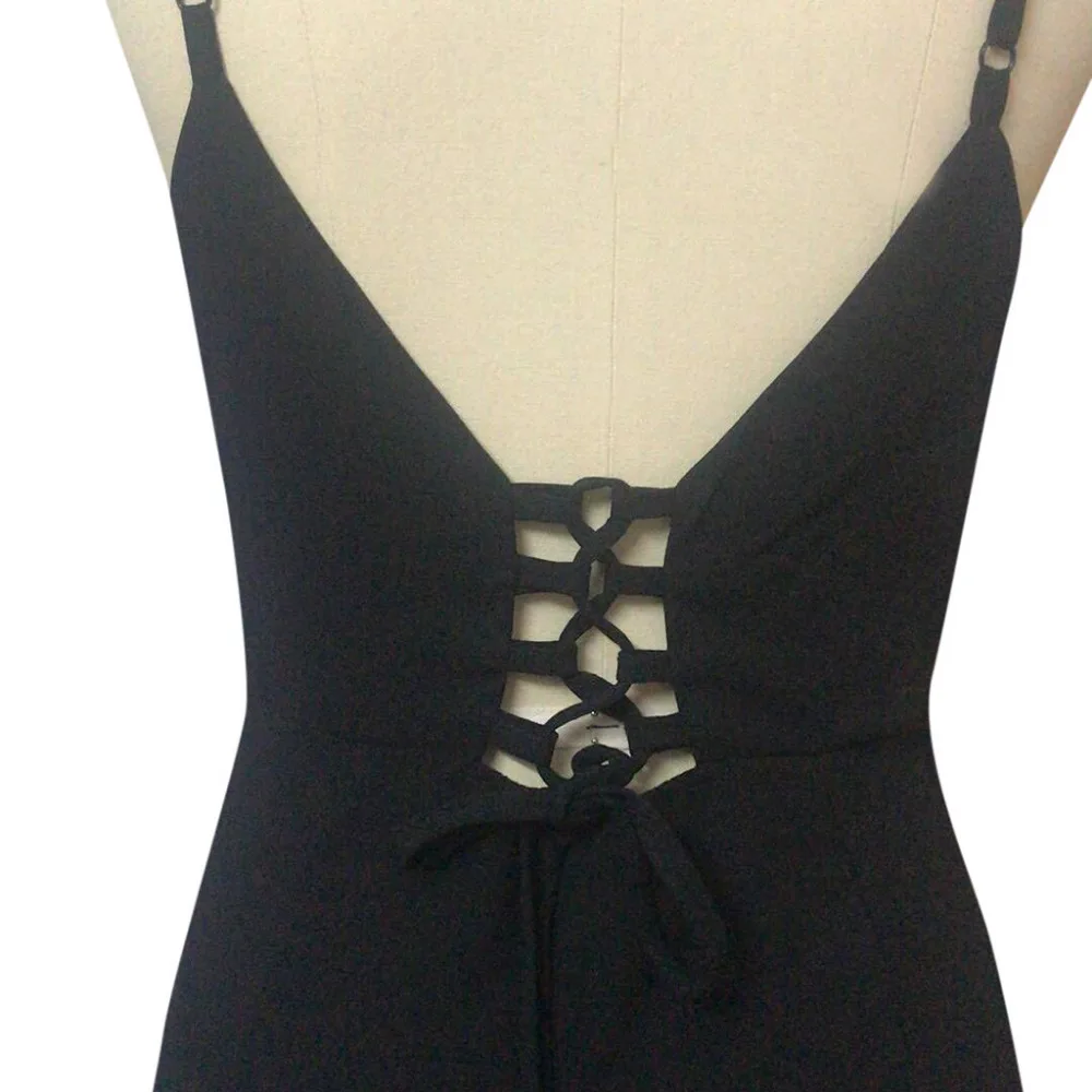 Женский Повседневный пляжный комбинезон черного цвета с v образным вырезом без