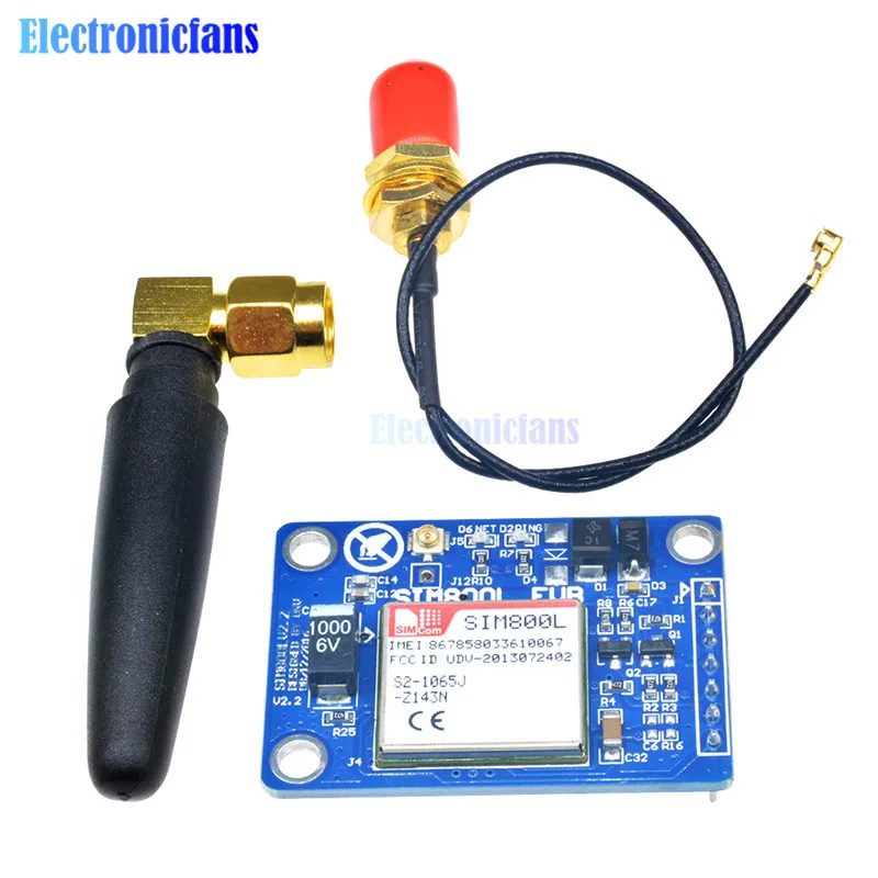 

SIM800L V2.0 Wireless GSM GPRS MODULE Quad-Band TTL Level Serial Interface With Antenna Cable Cap M105 5V