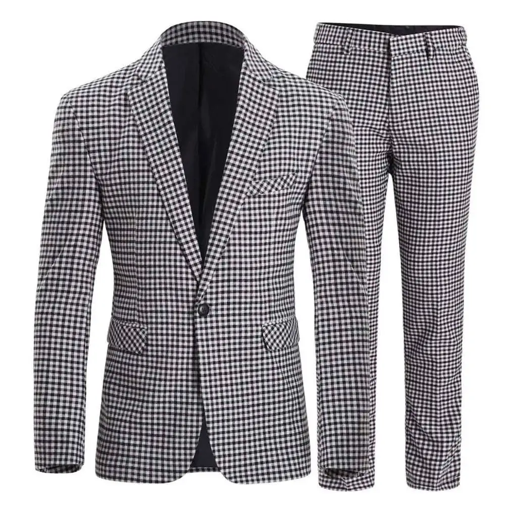 Blazer Pants 2 Set Мужские костюмы в клетку с рисунком «гусиная лапка», три/две части, мужские костюмы, повседневные деловые костюмы для путешествий(Блейзер+ жилет+ брюки+ галстук - Цвет: Blazer Pants 2 Set