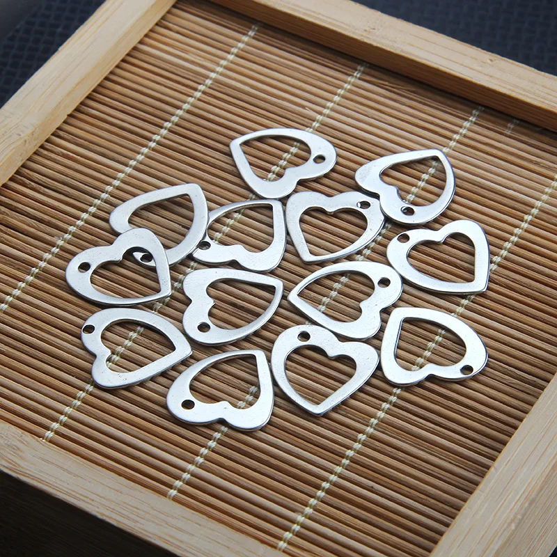 Подвеска с косым сердцем из нержавеющей стали для изготовления ожерелий и