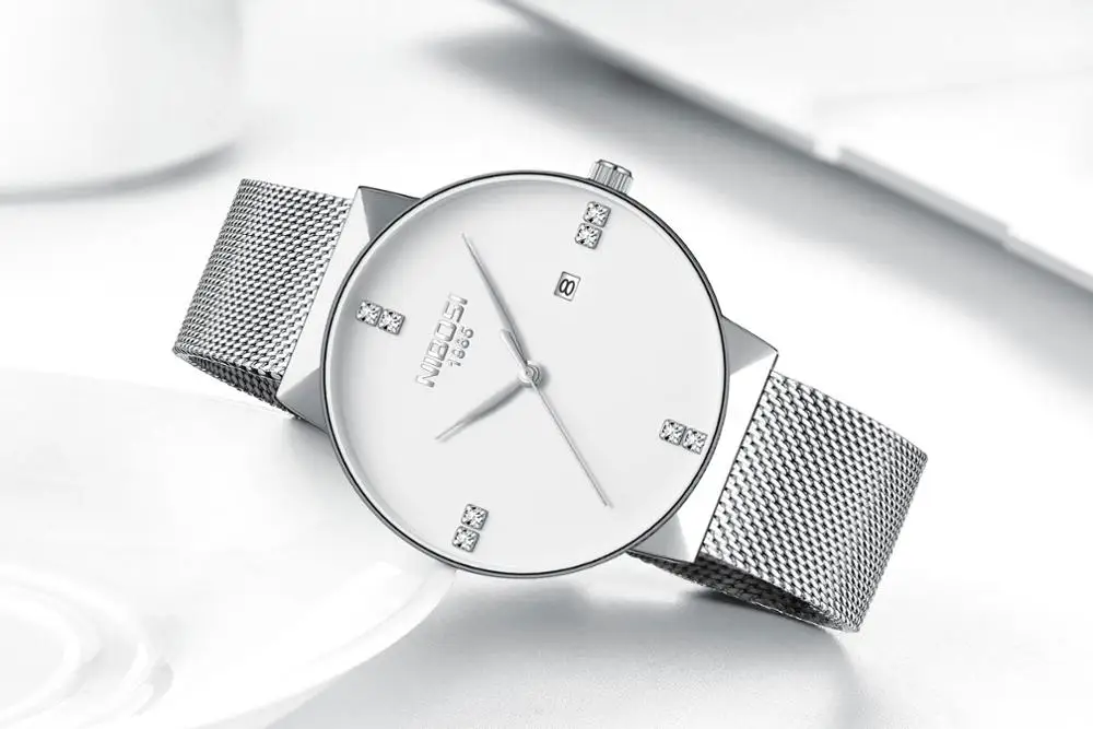 Silver White Mesh S NIBOSI, женские часы, тонкие, женские часы, Роскошные, известный бренд, Relogio Feminino De Luxo, женские часы, нержавеющая сталь, сетка - Цвет: Silver White Mesh S