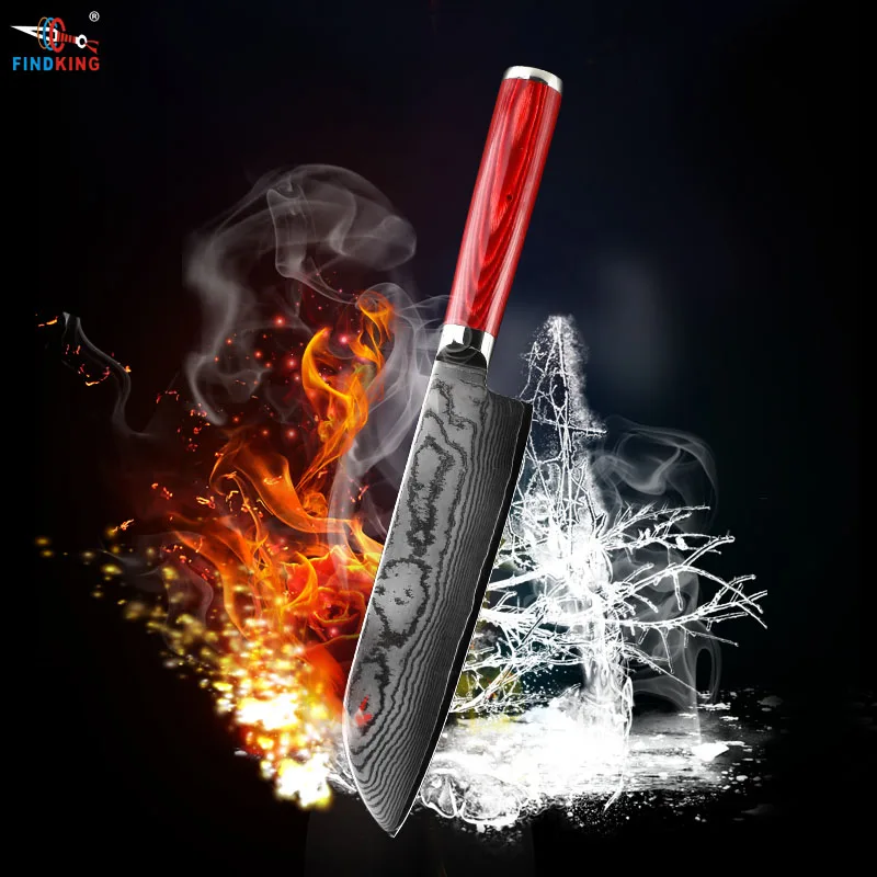 Нож шеф повара FINDKING кухонный нож из дамасской стали с деревянной ручкой 7 дюймов 67