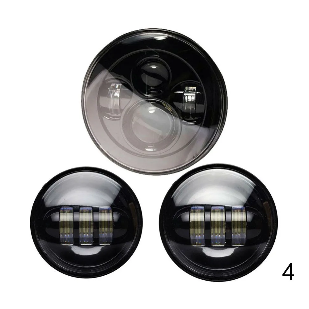 

7" Motorcycles Round LED Headlight Conversion Kit&2PCS 4.5Inch LED Fog Light+7inch Black Headlight Bracket for Motorbikes
