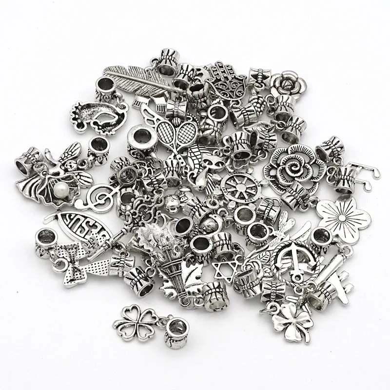 Бесплатная доставка 30 шт./лот смешанные Серебристые Висячие шармы в европейском