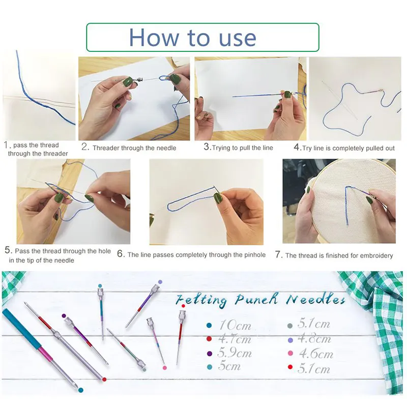 LMDZ 15 Pcs Embroidery Stitching Punch Needles Set Poking Cross Stitch Tools Crochet Knitting Art Handmaking Needles with Thread