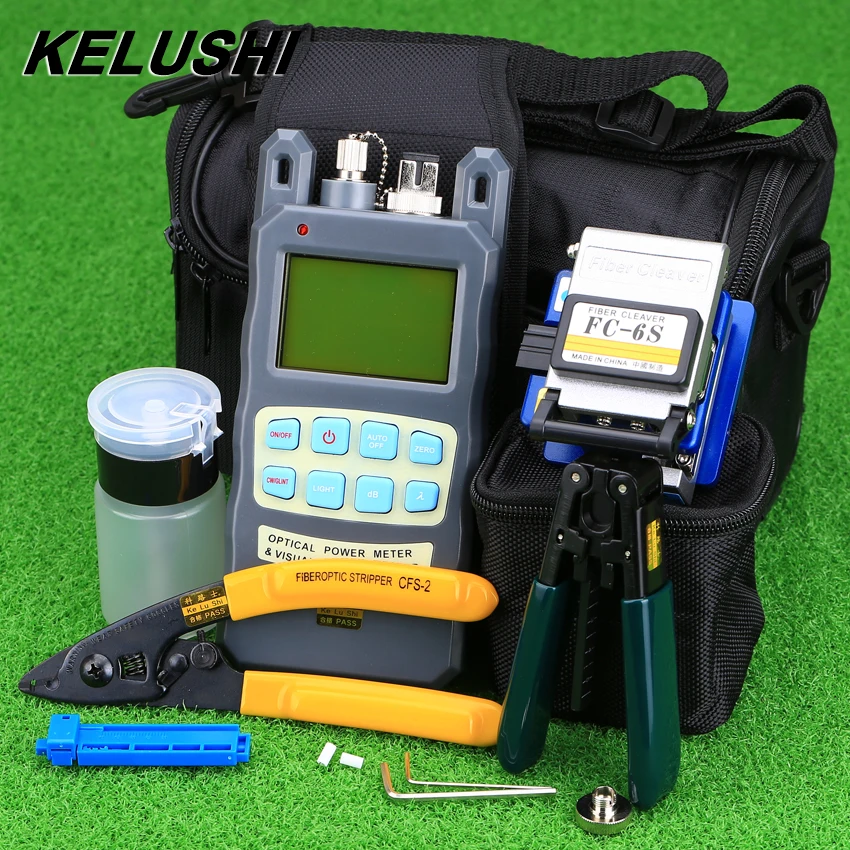 KELUSHI 9pcs/Set FTTH Tool Kit with FC-6S Fiber Cleaver and Optical Power Meter 10mW  Optic Stripper