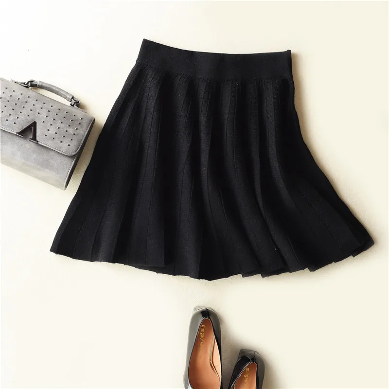 JECH New Fashion Spring Cashmere Wool Warm Women Sexy Solid Color Short Mini Skirts Pleated Winter Autumn Female Black Skirt | Женская