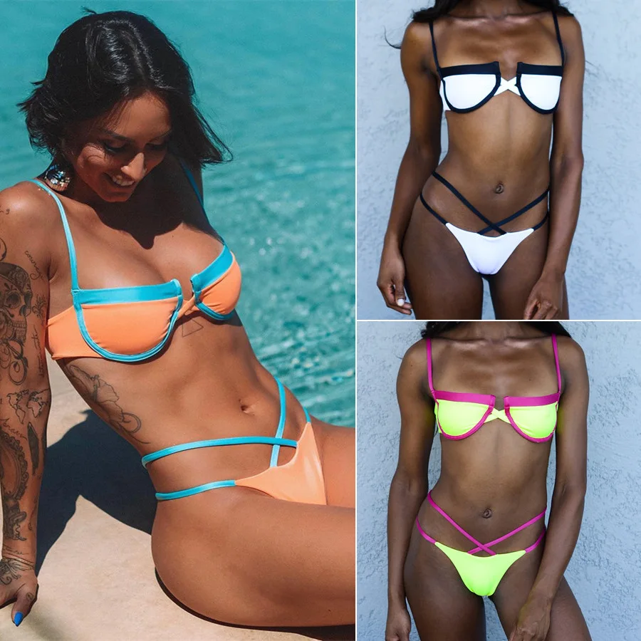 

Bikini 2019 Underwire Swimsuit Women Swimwear Push Up Bikini Set Patchwork Biquini Sexy Bandage Summer Beach Bathing Suit Swim