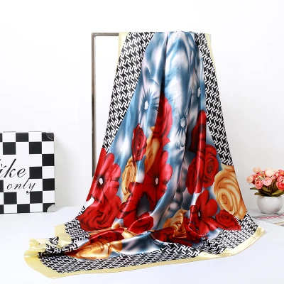 90cm x 90cm Цветочный узор шелковая ткань цифровой струйный шелк атласная ткань мягкая китайская шелковая ткань оптом шелковая ткань 90 см x 90 см - Цвет: 90cm x 90cm