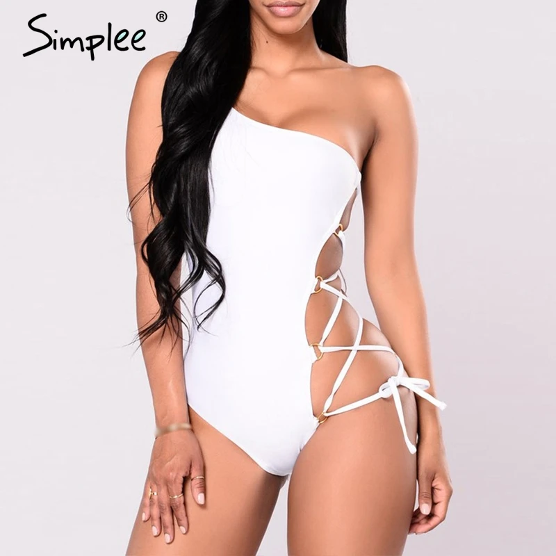 Simplee одно плечо бикини пуш ап шнуровка цельный купальник женский сексуальный