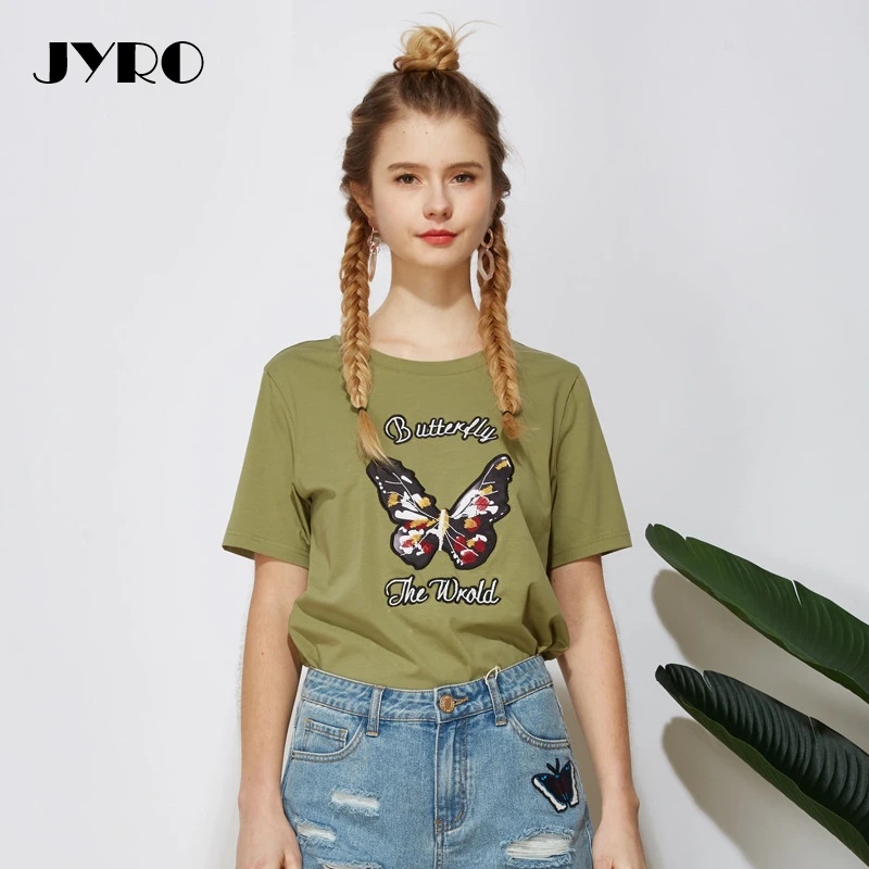 JYRO Summer Tops for Women 2018Korean Fashion Loose Thin Round Neck Short Sleeve T ShirtLetter Embroidery Joker Shirt | Женская одежда