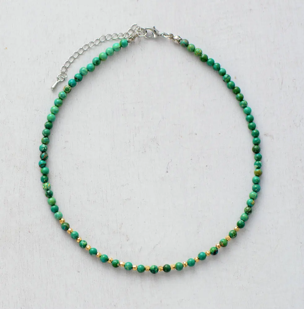 Turquoise Женское колье, 4 мм, натуральный камень, Золотые бусы, колье, ожерелье, женское простое ожерелье, ожерелье на шею, богемное ювелирное изделие - Окраска металла: Turquoise