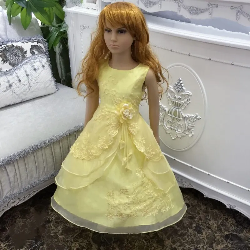 Free shipping New Arrival Party Dress 10 12 Years Kids Evening Gowns Embroidery Dust Pink Flower Girl Dresses For Weddings - Цвет: Yellow2