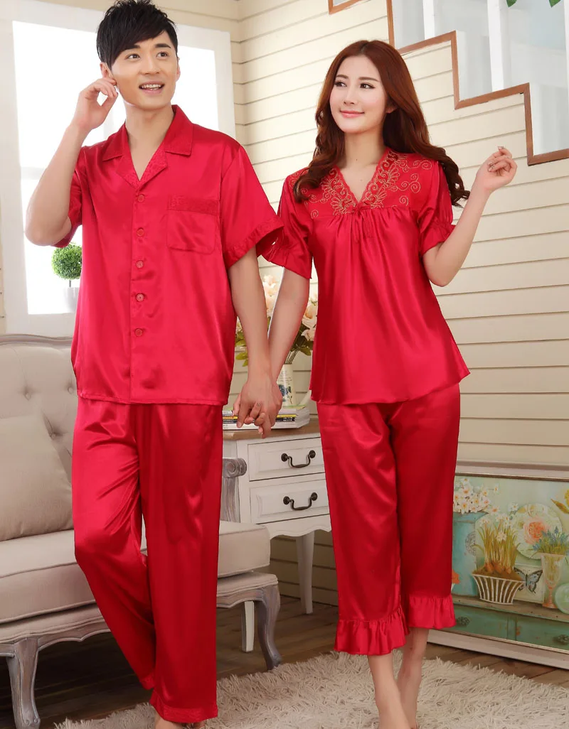 Пижамный комплект мужской из искусственного шелка 2 предметов домашняя одежда