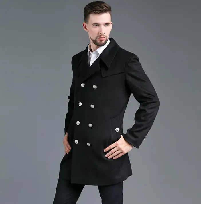 Повседневное шерстяное пальто цвета хаки мужские тренчи с длинным рукавом