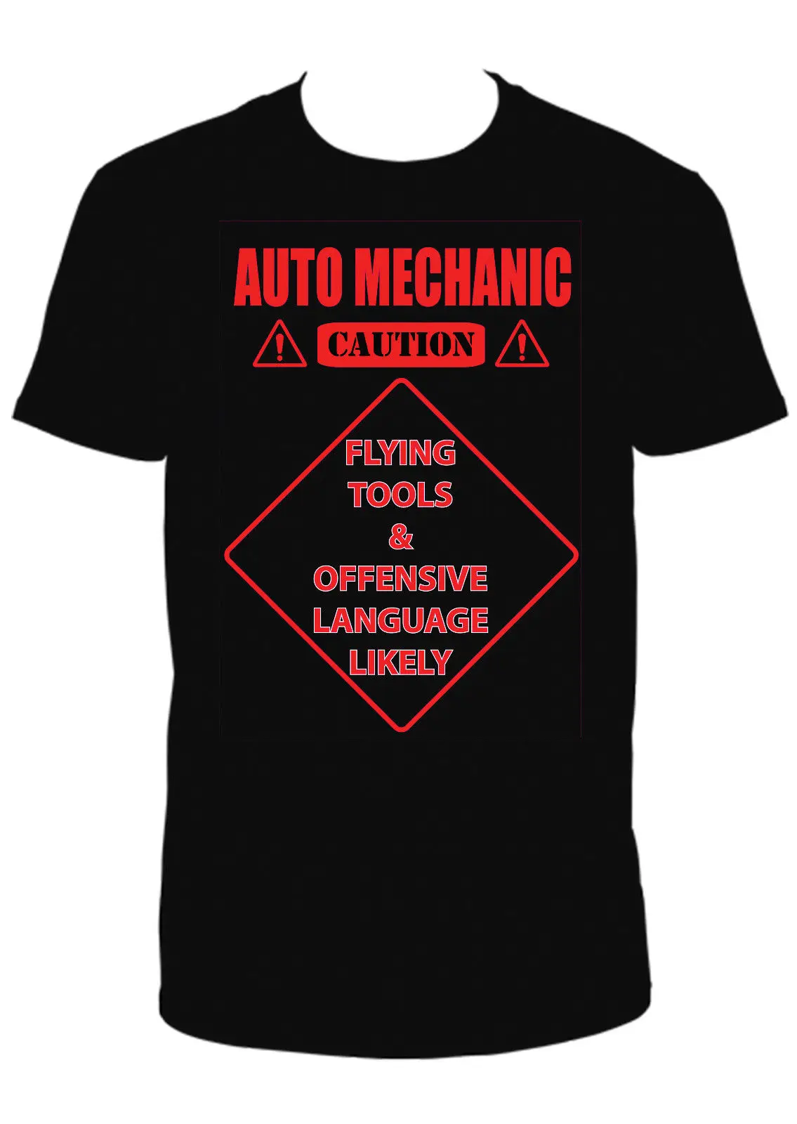Автомеханик красный экипажа шеи с коротким рукавом черная футболка | Мужская