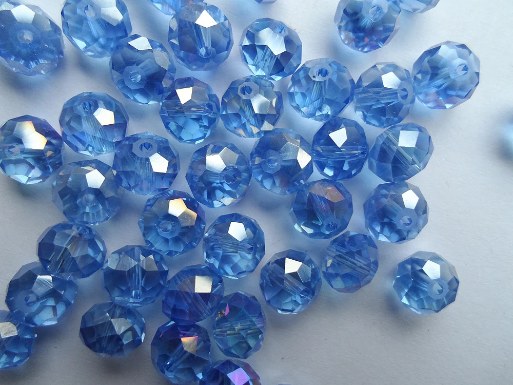 Модные плоские небесно голубые Кристальные бусины 10 мм с покрытием AB цвета