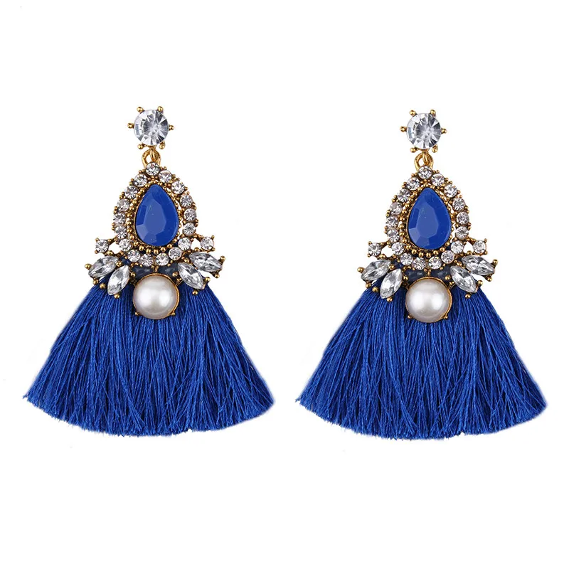 Best lady Boho модные серьги с кисточками для женщин Свадебные винтажный геометрический вечерние бахромой массивные серьги-капельки многоцветные подарки - Окраска металла: Dark Blue 4