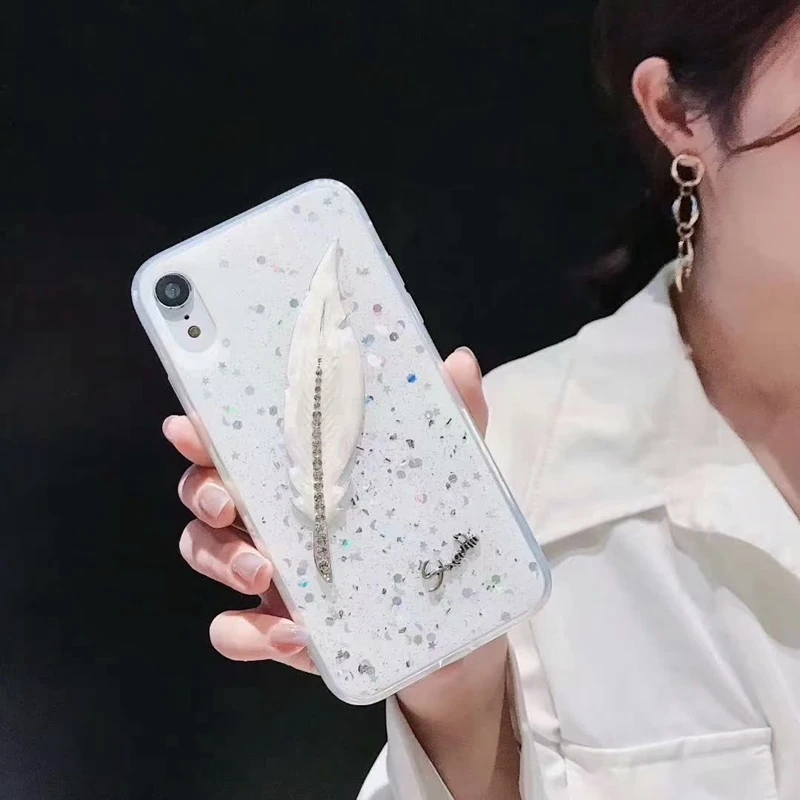 Casyva Fashion feather Phone Case for iPhone X XS MAX XR 6 6S 7 8 PLUS Trendy soft Back Cover |