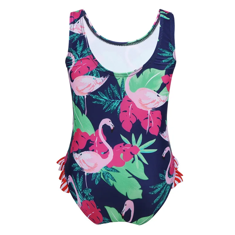 Детский цельный купальный костюм для девочек с широкими лямками и принтом