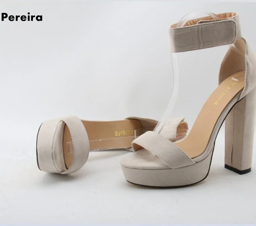 

Sexy ankle buckle strap white suede woman sandals square heel open toe woman dress shoes summer solid platform3-5cm sansals