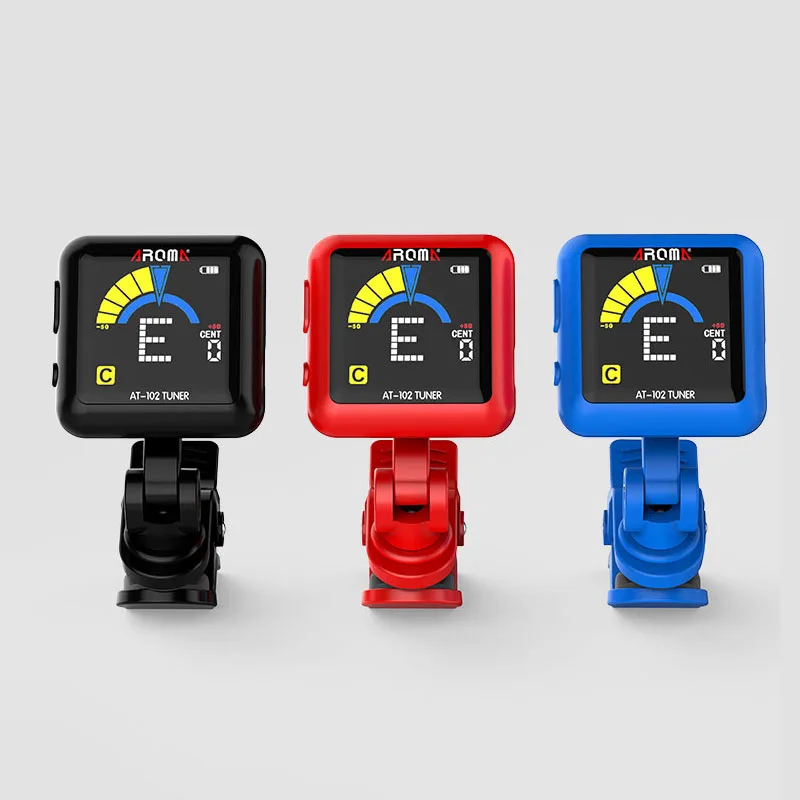 

AROMA AT-102 Clip-on Guitar Tuner Color Screen Rotatable Electronic Tuner with Built-in Battery USB Cable for Chromatic Guitar