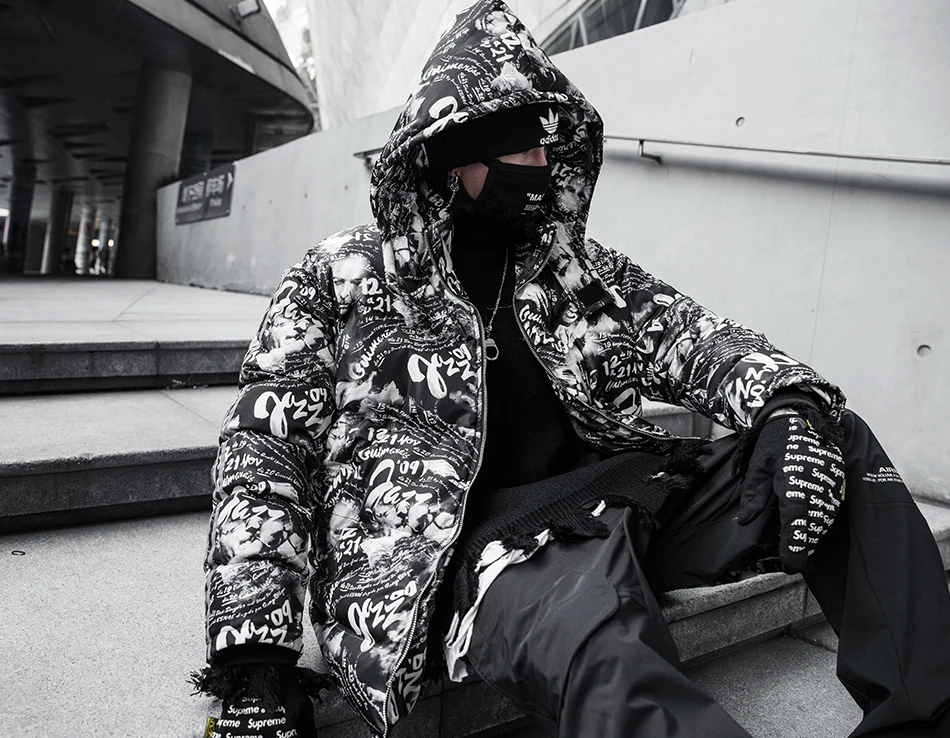 AELFRIC/толстые куртки с хлопковой подкладкой, пальто, Забавный 3d принт, Harajuku, уличная одежда, зимняя верхняя одежда, хип-хоп, панк стиль, куртка RTY04