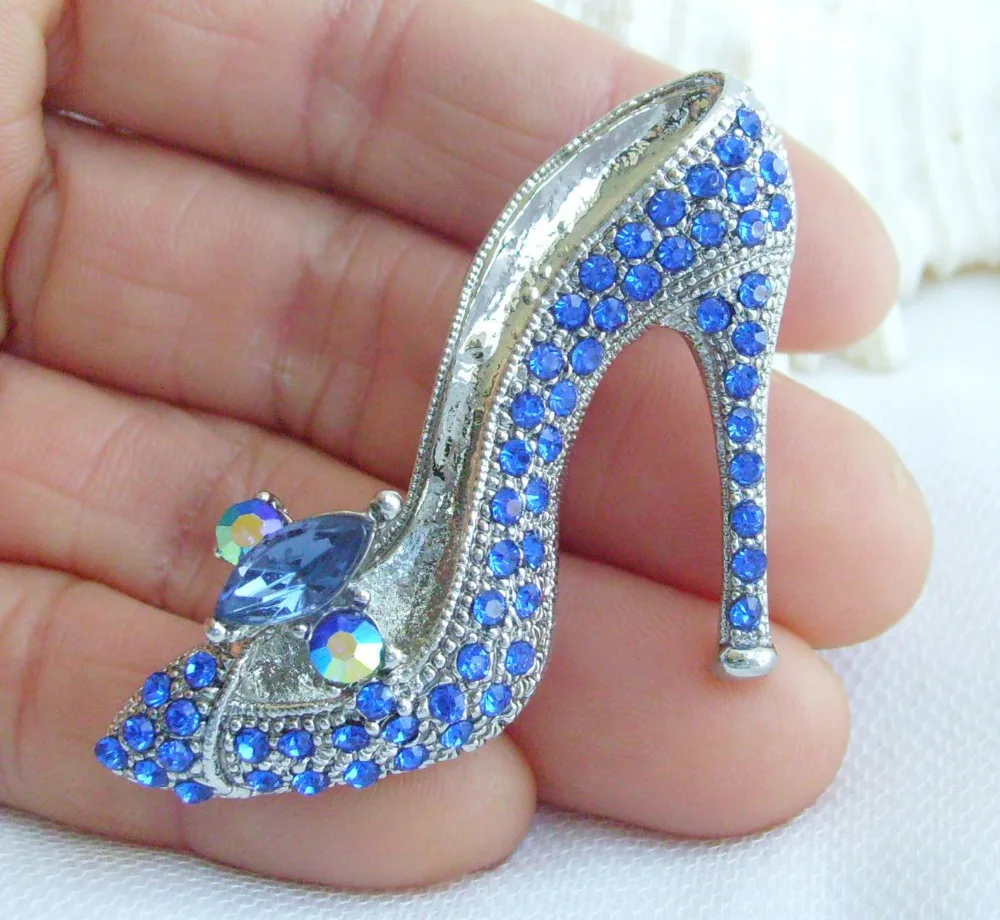 Серебряный тон Очаровательная на высоком каблуке брошь для обуви Pin w синий